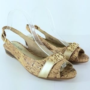 Sz 9 Easy Street Cork Slingback Peep Toe Wedge Sandals NWOT
